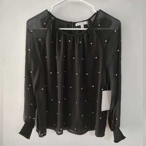 Design History NEW Black Embellished Blouse Small